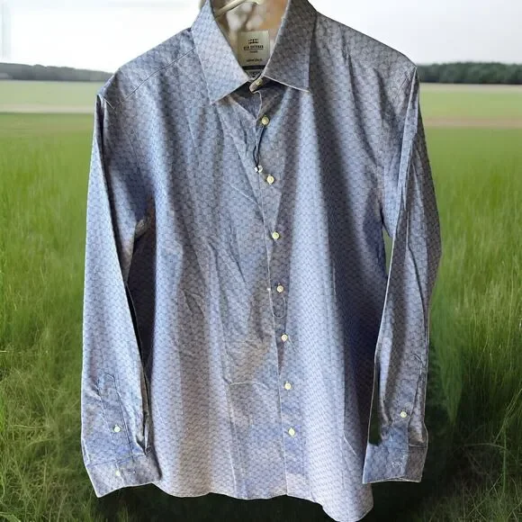 Ben Sherman Dress Shirt Mens Medium 15-15.5 32/33 Blue Button-Up Slim Stretch - Picture 1 of 11